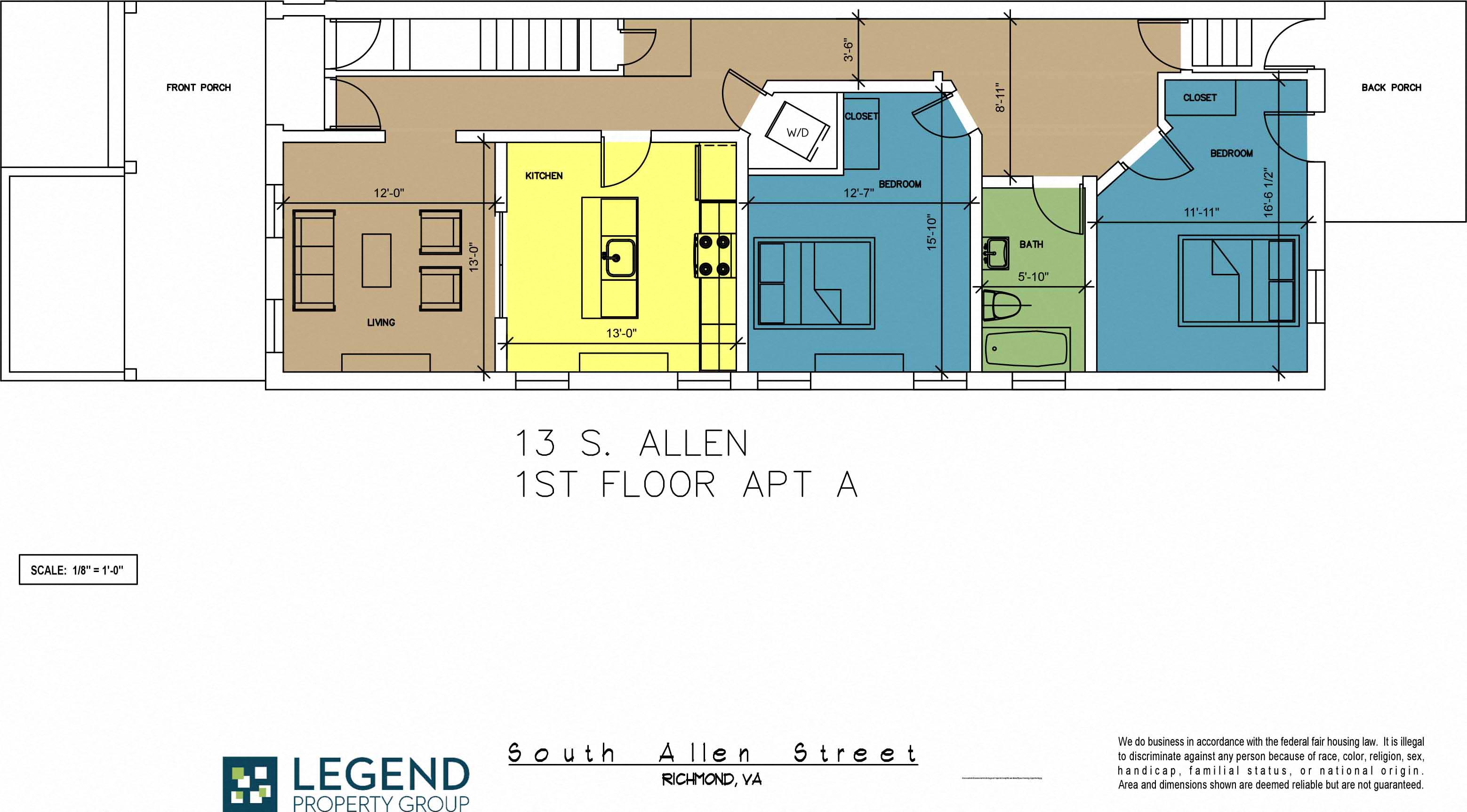 Floor plan for 2 beds, 1 bath, 1164 sqft